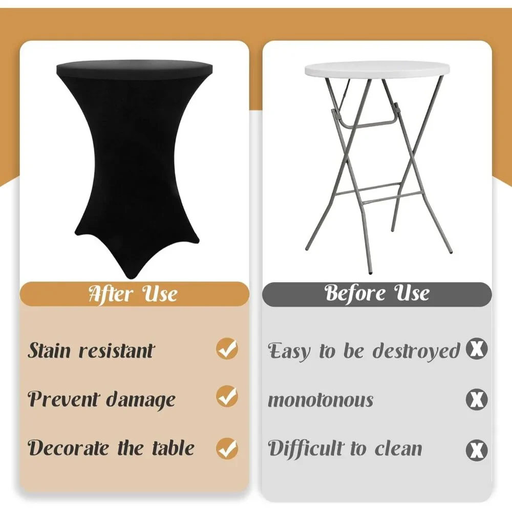 Sleek & Fitted Black Cocktail Table Covers - 8-Pack 32x43 Inch for Celebrations
